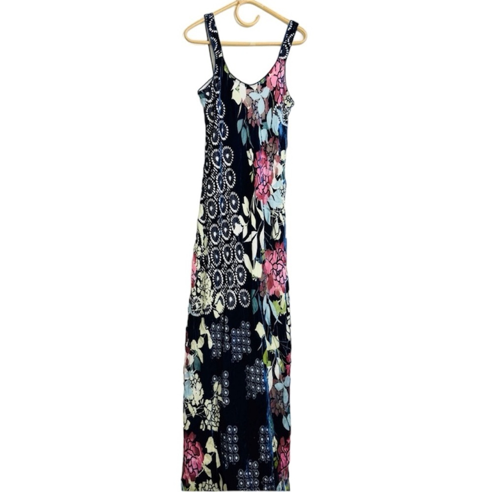 Johnny Was BEAUTIFUL peony dress in velvety navy blue and pink NWT